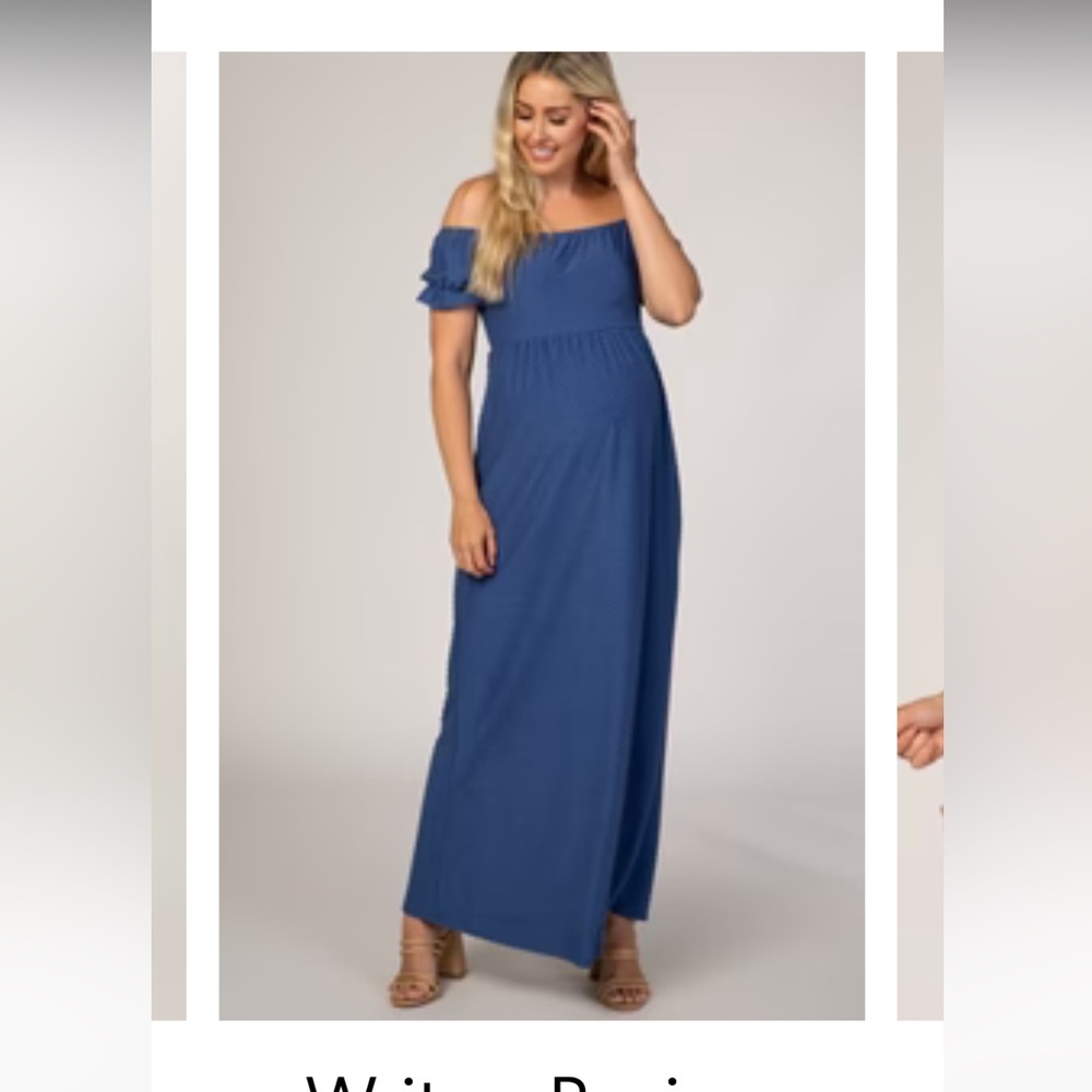 Pinkblush Maternity blue Swiss dot maxi dress